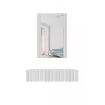 Tocador con espejo cama meble PAFOS 80×41,6×100 cm, blanco mate, marco de MDF, 1 cajón