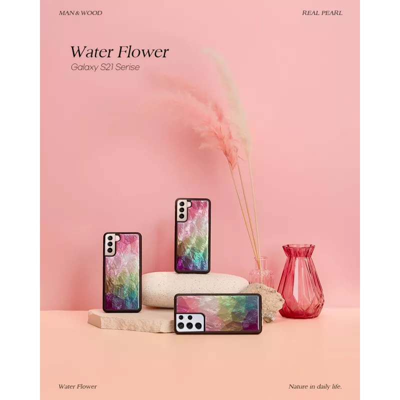 Funda para smartphone iKins para Samsung Galaxy S21+ — diseño flores acuáticas, negra