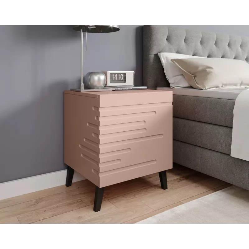 Mesita de noche cama meble NOVA 44x40x52 cm rosa mate, 1 cajón, marco de 16 mm