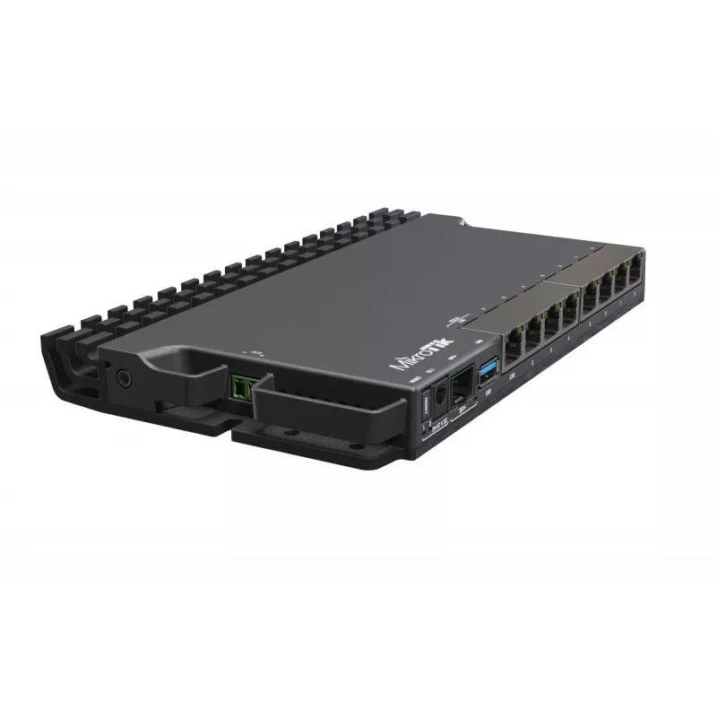Router por cable MikroTik RB5009UG+S+IN — 1x RJ-45, 7x Gigabit cobre, 1x SFP+, PoE, DC, interfaz 2,5GbE, negro