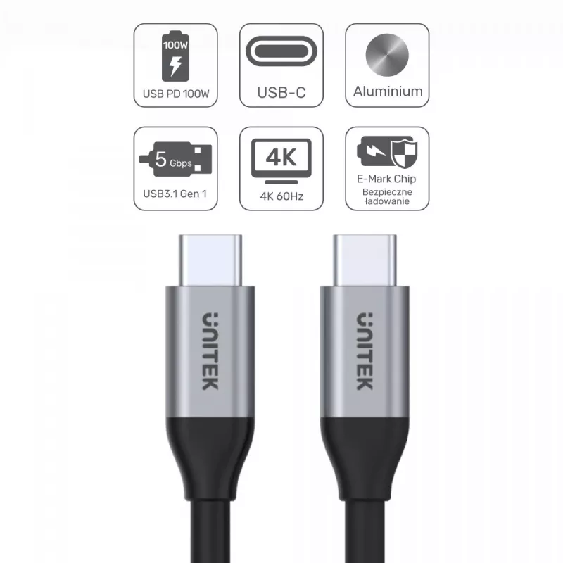 Cable USB UNITEK C14091ABK USB 3.2 Gen 2 2 m USB-C negro