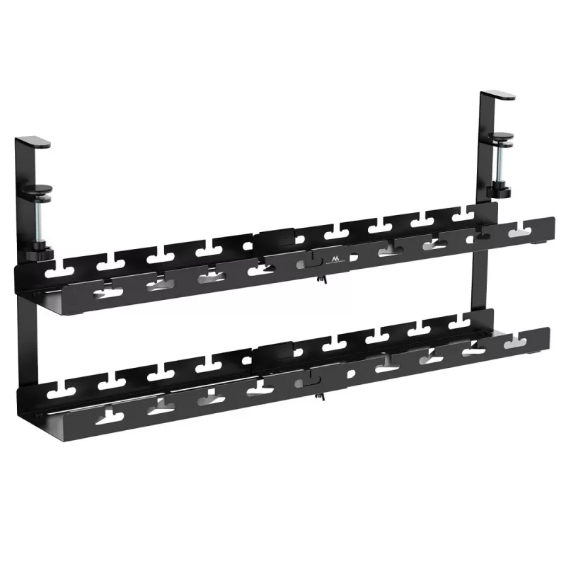 Organizador de cables para escritorio MACLEAN MC-102 – bandeja bajo la mesa de dos niveles, carga máx. 5 kg, longitud máxima 728 mm, negro