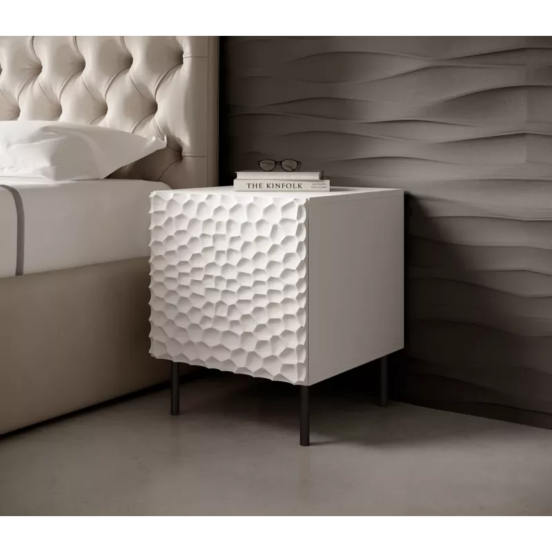 Cama Meble HOLE mesita de noche, juego de 2 uds., 44×40,5×53,5 cm, blanco mate