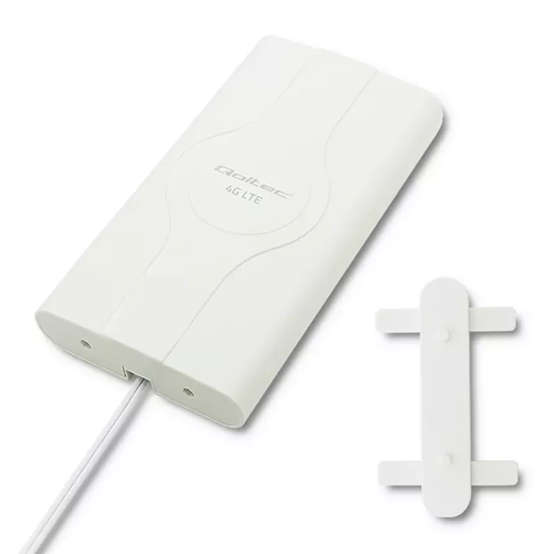 Qoltec 57013 antena omnidireccional 4G LTE de interior, 2x SMA, 0,6-2,7 GHz, 30 dBi, polarización vertical, 50 Ω, ABS blanco