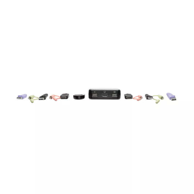 Eaton Tripp Lite series conmutador KVM USB/HD de 2 puertos con audio/vídeo, cables y uso compartido de periféricos USB - Conmutador KVM/audio/USB - 2 x KVM/audio/USB - 1 usuario local - Sobremesa