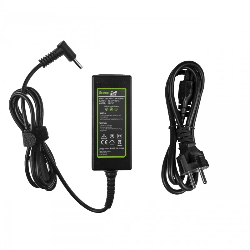 Adaptador de corriente AC-to-DC para portátil Green Cell AD74P 45W 19,5V 2,31A para interiores, Negro