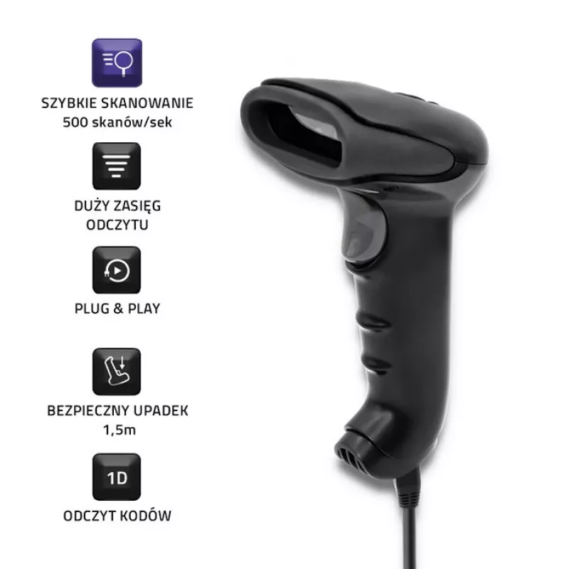 Lector láser de códigos de barras 1D CCD Qoltec 50866, USB, negro