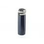 Vaso de viaje Leifheit 03275 600 ml acero inoxidable, doble pared, a prueba de fugas, tapa abatible, asa, negro/azul