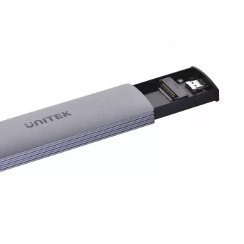 Caja para SSD M.2 Unitek uDrive gris — M.2 (2230/2242/2260/2280), NVMe/SATA III, USB-C 10 Gbit/s, aluminio