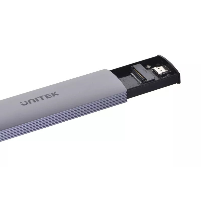 Caja para SSD M.2 Unitek uDrive gris — M.2 (2230/2242/2260/2280), NVMe/SATA III, USB-C 10 Gbit/s, aluminio