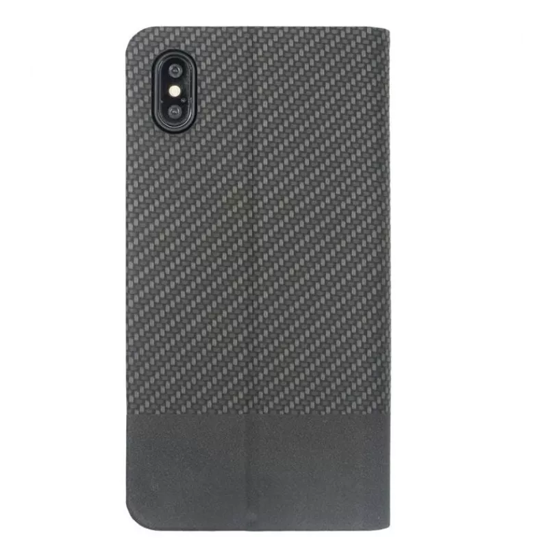 Funda tipo libro Tellur para iPhone XS Max – acabado carbono negro, estilo cartera folio