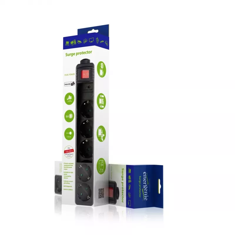 EnerGenie SPG5-C-15 protector contra sobretensiones negro 5 tomas AC 250 V 4,5 m