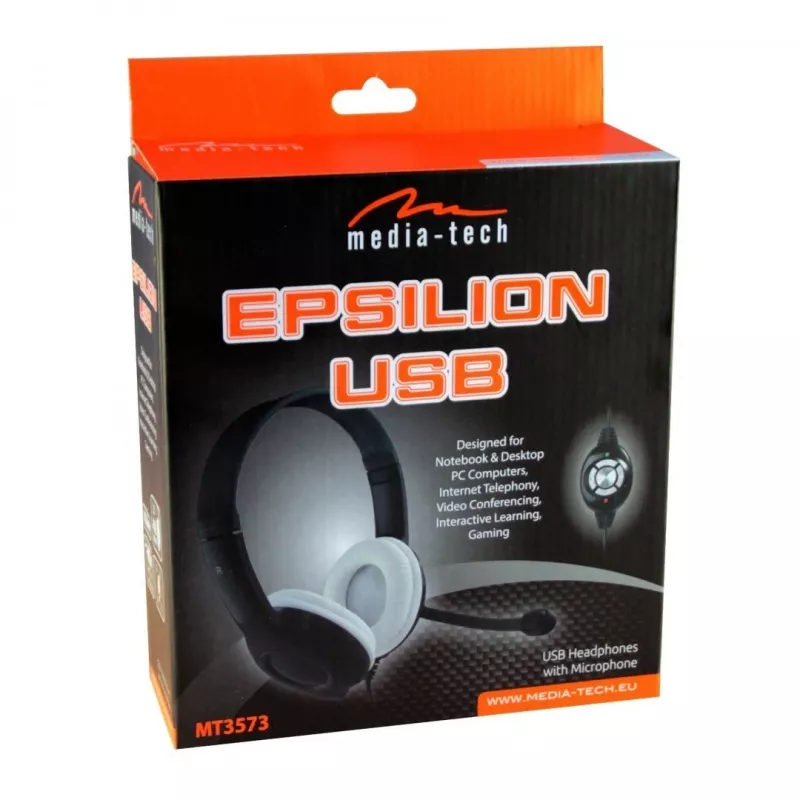 Auriculares MEDIA-TECH MT3573 con cable binaurales plegables con micrófono de diadema, cable de 1,9 m, USB, negro