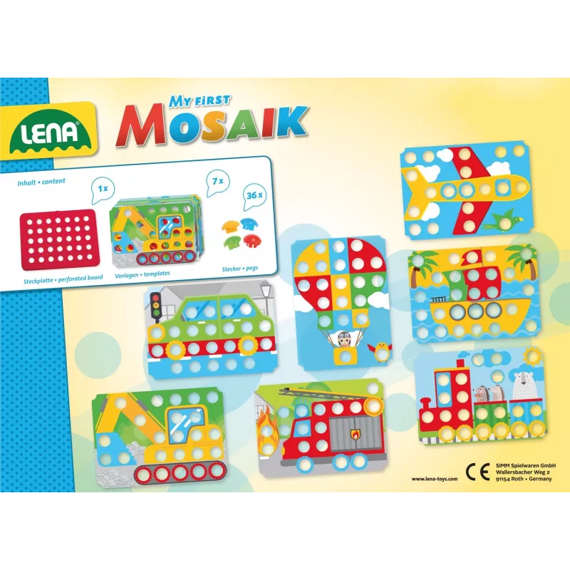 Lena My First Mozaic Traffic modelo 35633 – Set de mosaico educativo con tablero de clavijas para motivos de vehículos