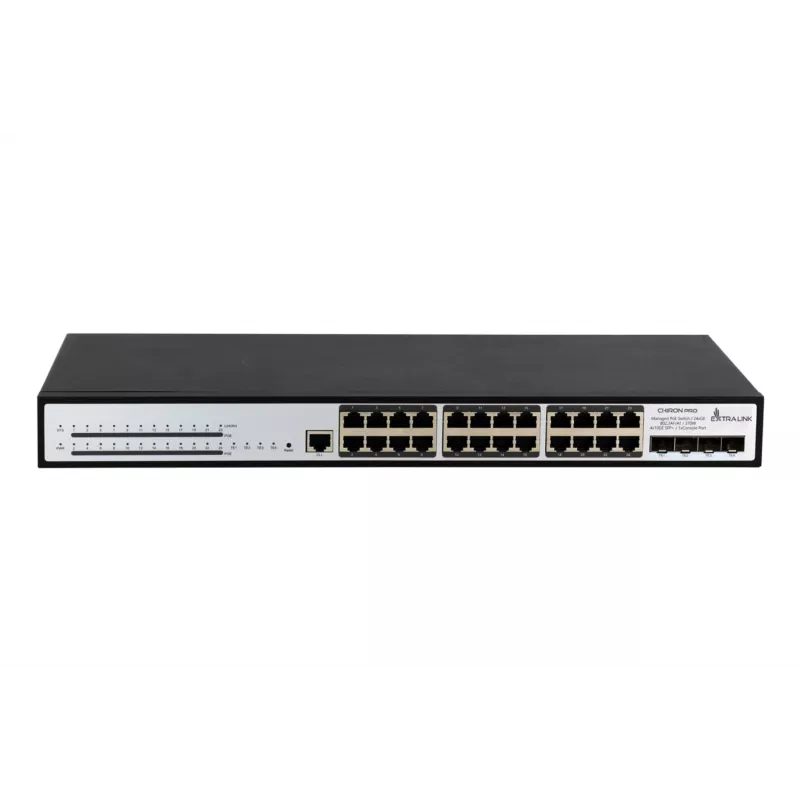 Switch gestionado Extralink Chiron Pro 24x RJ45 1000Mb/s PoE 4x SFP+ L3 370W