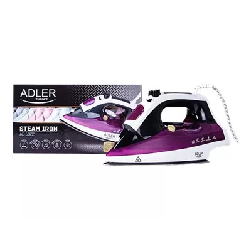 Plancha Adler AD 5022 seca y con vapor suela cerámica morada, 2200 W