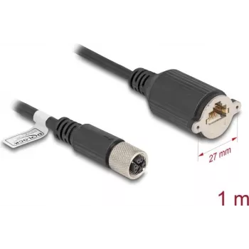 Cable de red DeLOCK M12 X-codificado 8 polos conector hembra a conector hembra RJ45 Cat.6A 1 m negro