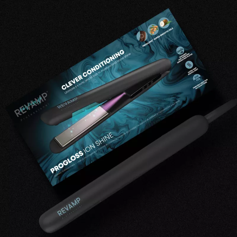 Plancha de pelo Revamp ST-1850BK-EU con función de brillo iónico, negra