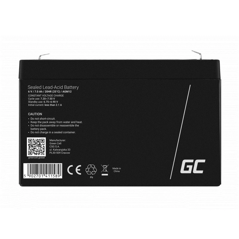 Batería recargable de plomo-ácido sellada Green Cell AGM12 6 V 7000 mAh negro