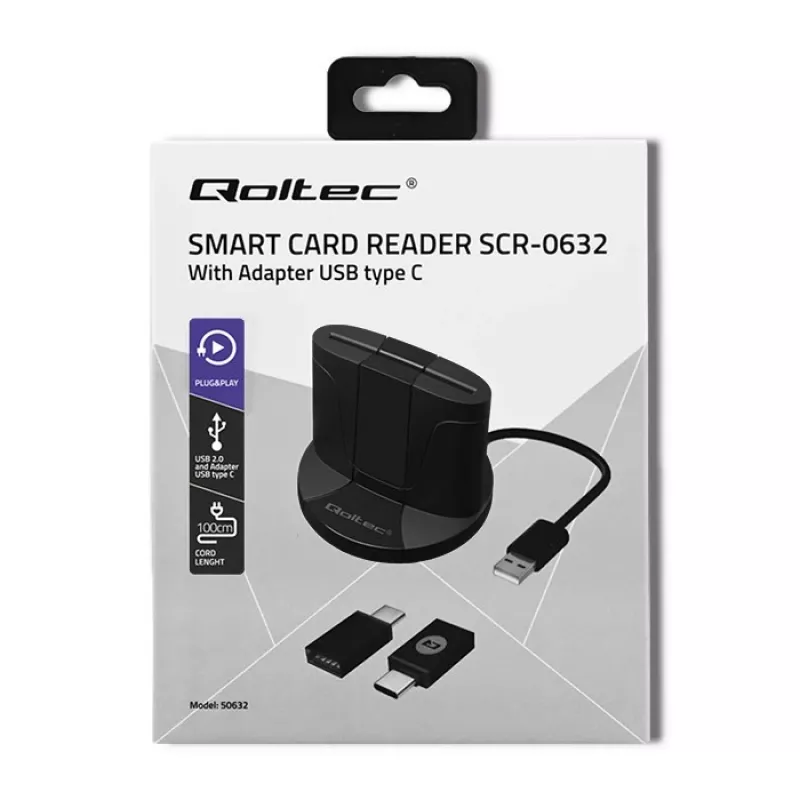 Lector de tarjetas inteligentes Qoltec 50632 USB 2.0 negro cable de 1m