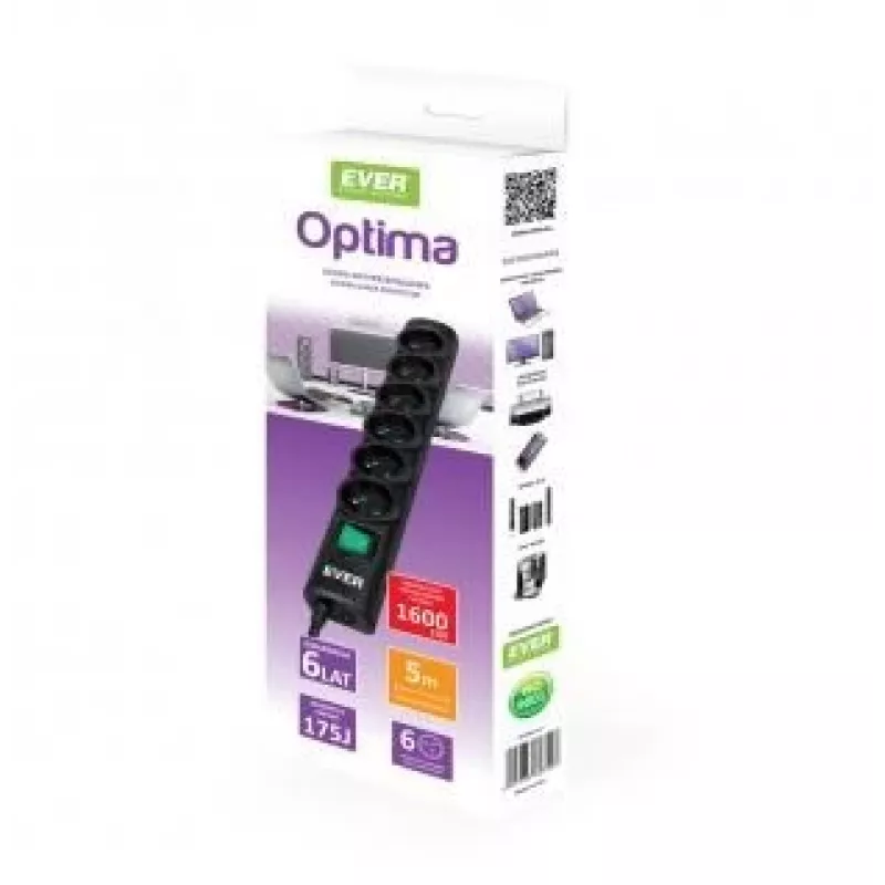 Ever Optima 5m negro 6 tomas AC 250 V