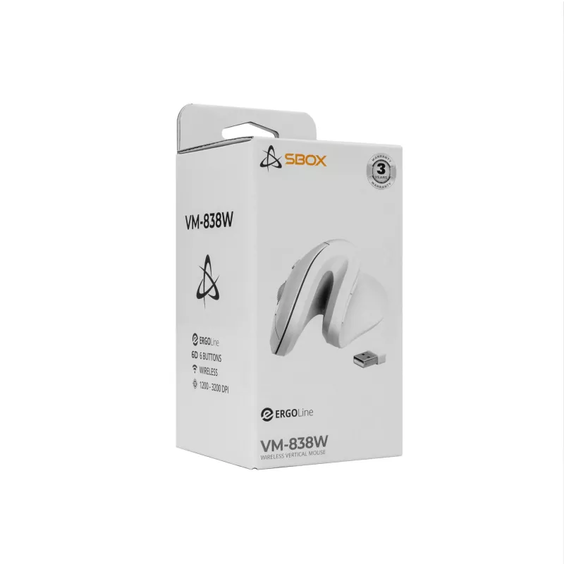 Ratón SBOX VM-838W vertical inalámbrico blanco