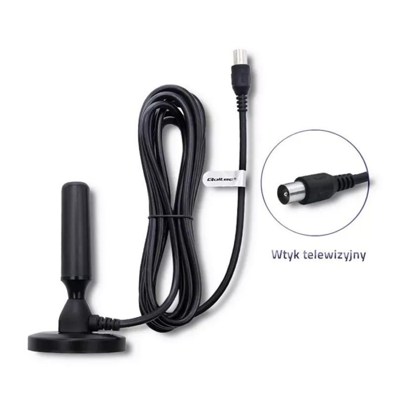 Antena de TV interior QOLTEC 57016 DVB-T2 – diseño compacto para recepción digital terrestre