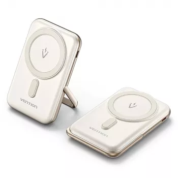 Batería externa Vention 10000mAh magnética inalámbrica 20W — 10000 mAh, salida 3 A, USB-C, blanca