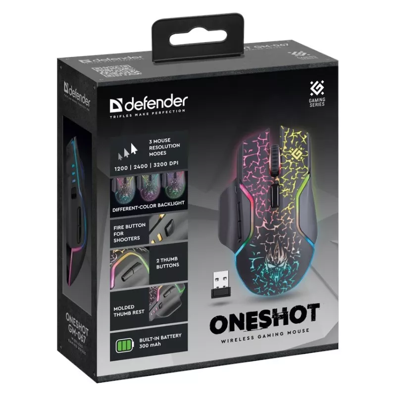 Ratón gaming Defender Oneshot GM-067 diestro RF inalámbrico + USB Type