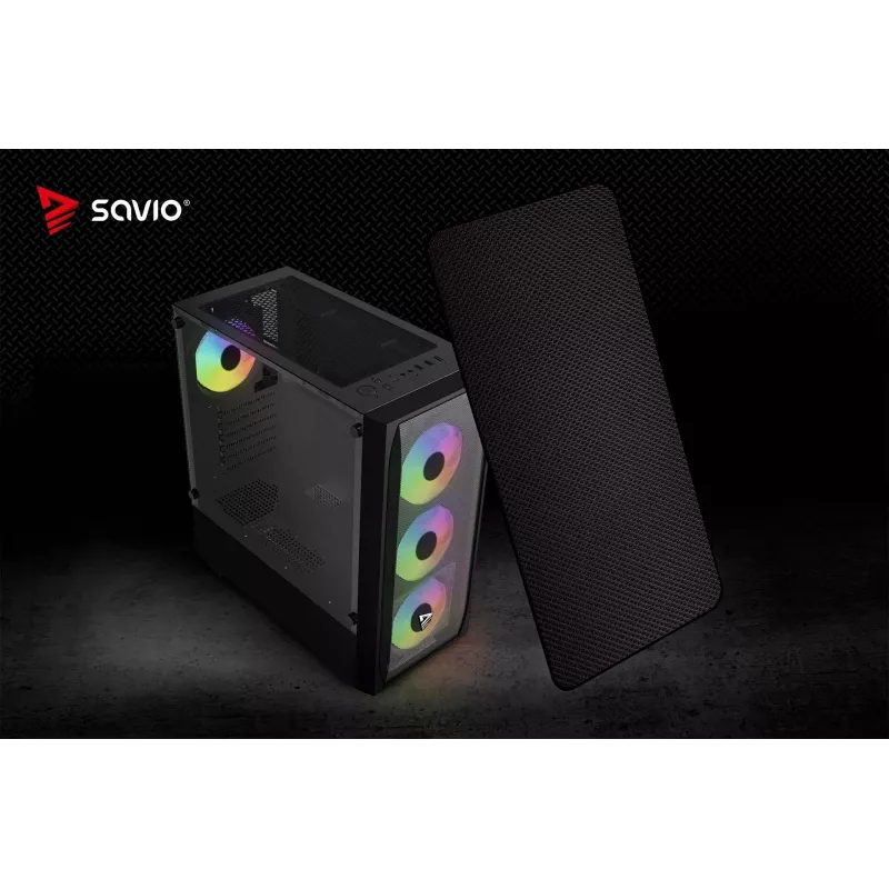 Caja de PC SAVIO Noctis Flow RGB — Cube, ATX/Mini-ITX, 3 ventiladores frontales de 120 mm, ventana lateral de cristal templado, GPU máx. 35 cm
