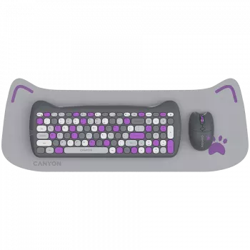 Conjunto de teclado y ratón inalámbricos CANYON HSET-W6 Kitty Edition – violeta