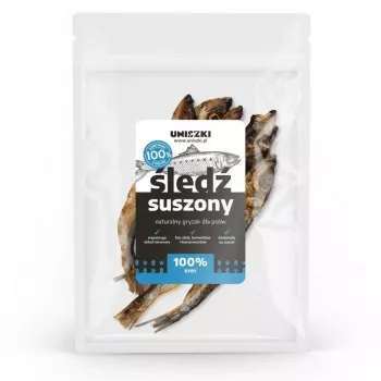 Premios para perros UNISZKI arenque deshidratado 50 g — sabor pescado, bolsa de 50 g, delicia natural firme