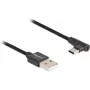 Cable USB 2.0, conector macho USB-A > conector macho USB-C (negro, 1 metro, recubierto, acodado 90°)