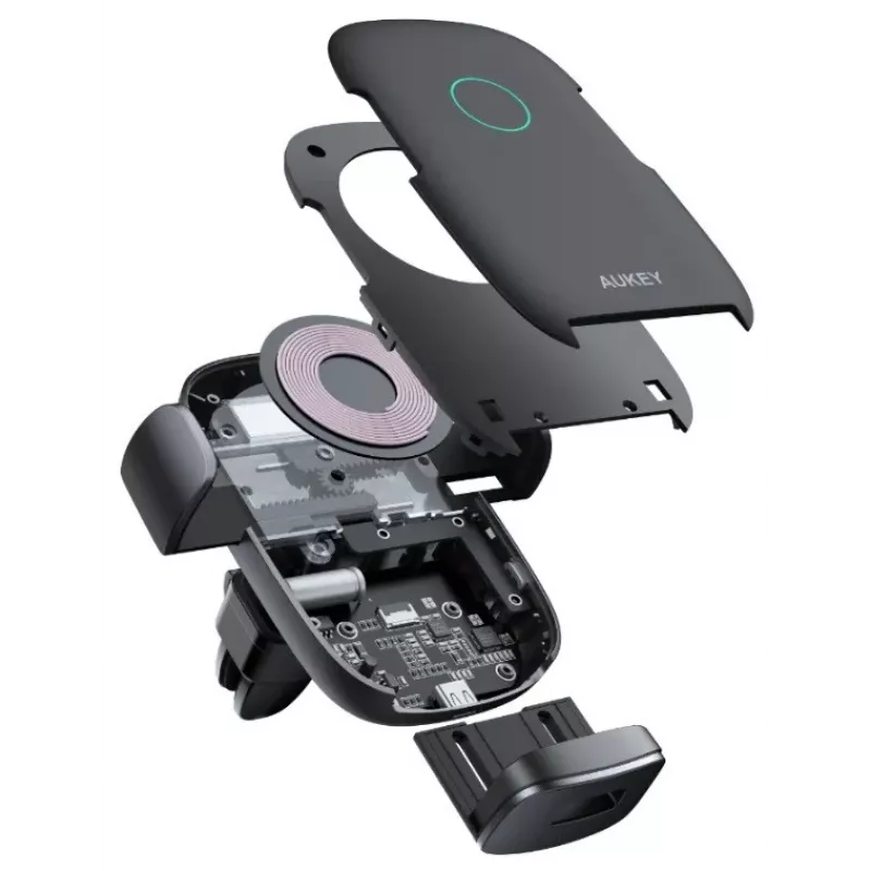 Soporte de carga inalámbrica para coche Aukey HD-C52 — soporte para coche compatible con Qi con ángulo ajustable y función de carga inalámbrica