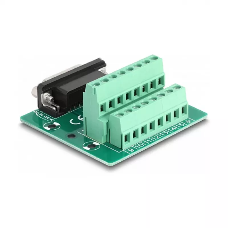 DeLOCK D-Sub de 15 pines conector hembra a regleta de bornes para carril DIN 58 mm x 61 mm x 30 mm
