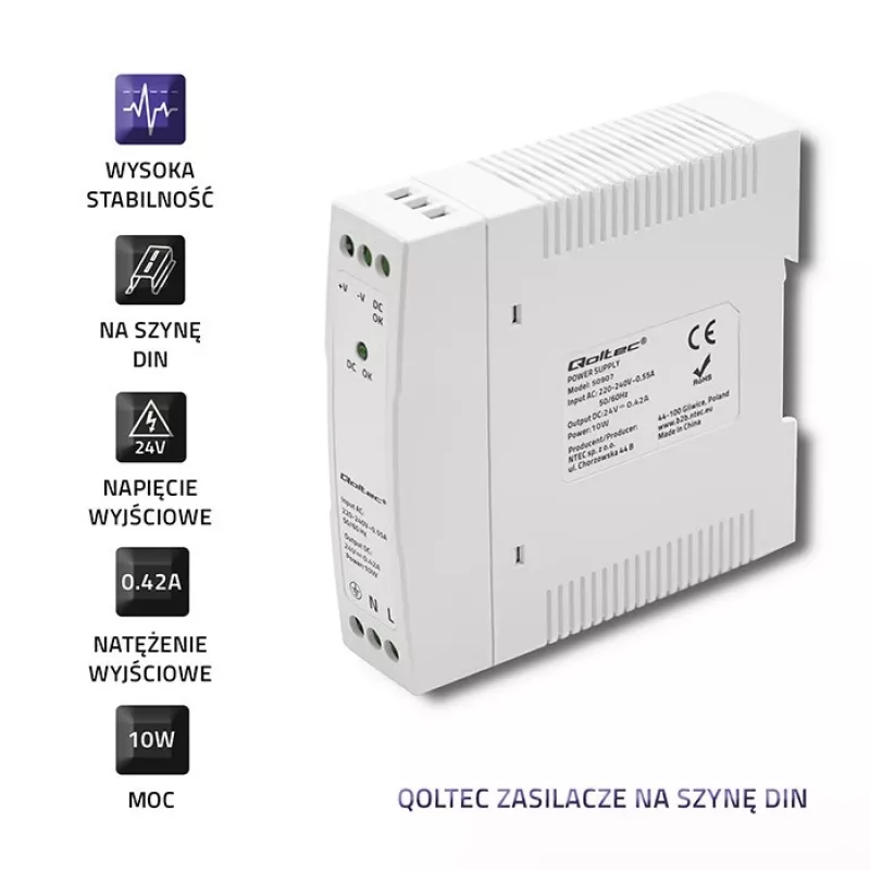 Fuente de alimentación para carril DIN 10W, 24V, 0,42A, slim