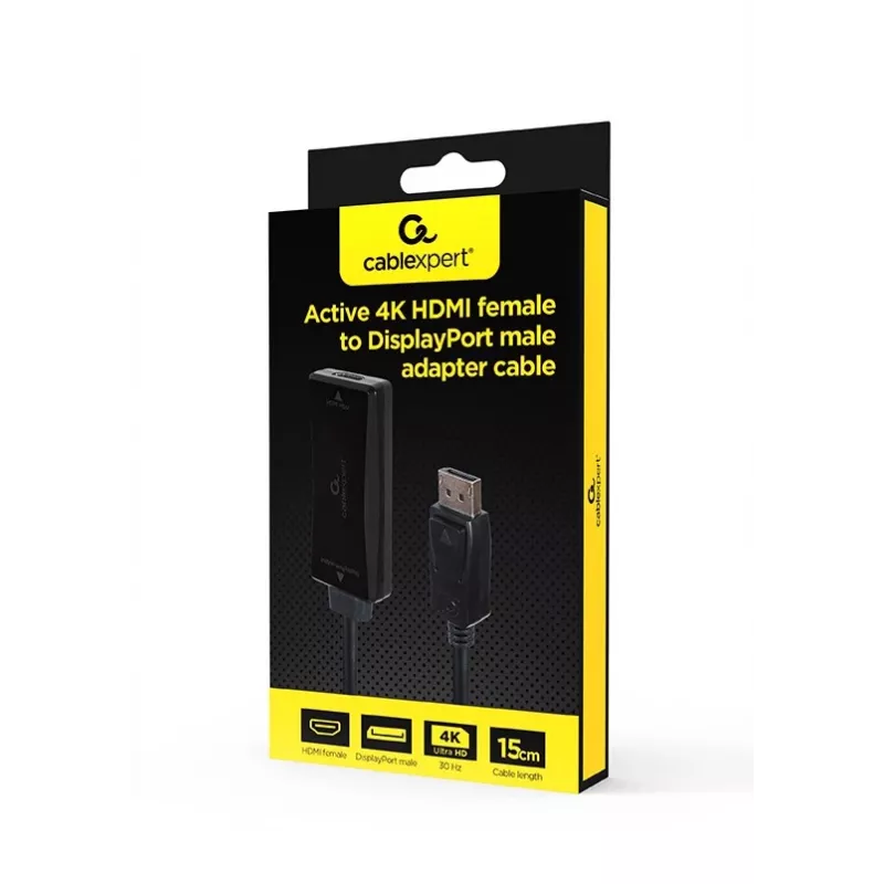 Adaptador de cable de vídeo GEMBIRD A-HDMIF30-DPM-01 HDMI Tipo A a DisplayPort 0,15 m negro