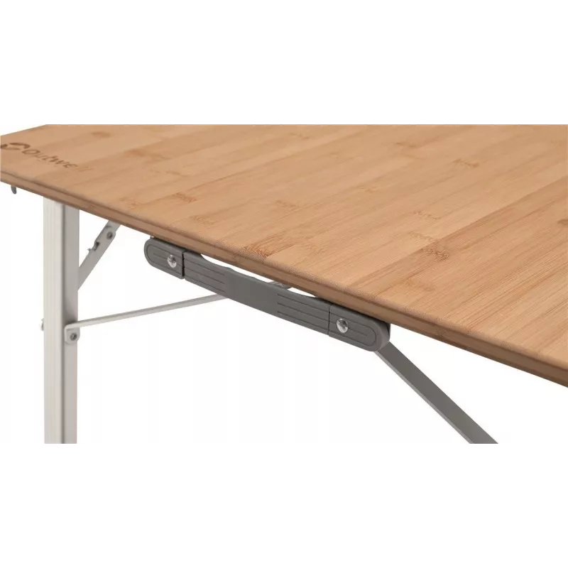 Mesa de camping Outwell Custer L Brown — tablero de bambú, estructura de aluminio, 700×1200 mm, 11,5 kg