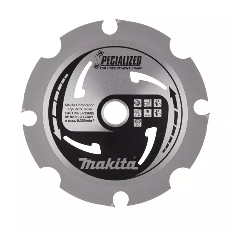 HOJA DE SIERRA CIRCULAR MAKITA 165x20x4Z ESPECIALIZADA PARA PLACAS DE FIBROCEMENTO