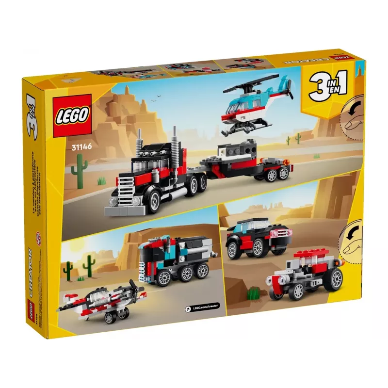 LEGO Creator 3-in-1 31146 Camión de plataforma con helicóptero