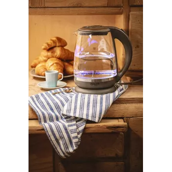 Adler | Hervidor | AD 1286 | Estándar | 2200 W | 2 L | Plástico/Cristal | Base giratoria 360° | Gris/Transparente