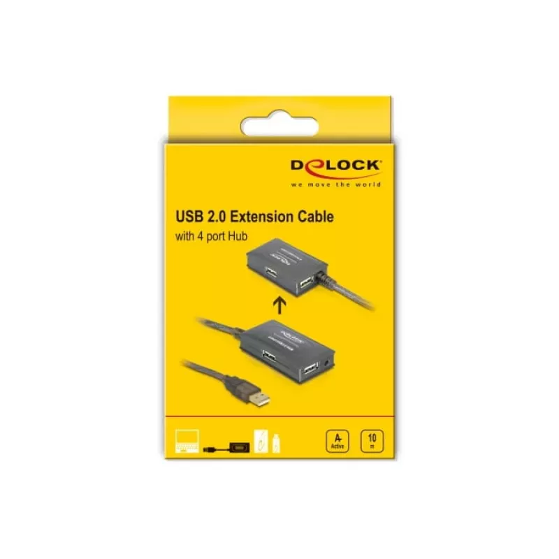 DeLock cable de extensión USB2.0 10m activo con hub de 4 puertos - Hub - 4 x USB2.0 (82748)