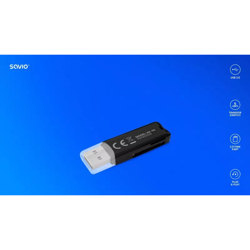 Lector de tarjetas SD, USB 2.0, 480 Mbit/s, AK-63 Savio SAVAK-63