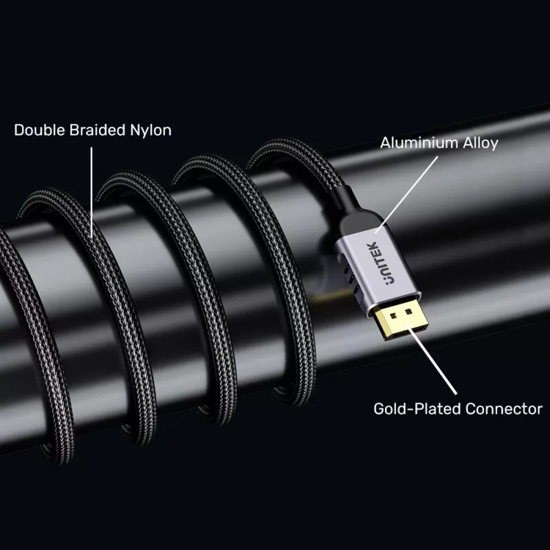 Unitek C1626GY01-1.5M cable DisplayPort 2.1, 8K@120Hz, 1,5 m, negro/gris