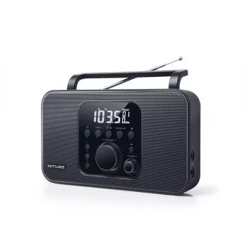 Radio portátil Muse M-091 R — FM/AM, pantalla LCD, alimentación por red o pilas AA/D, volumen giratorio, 1,1 kg, negro