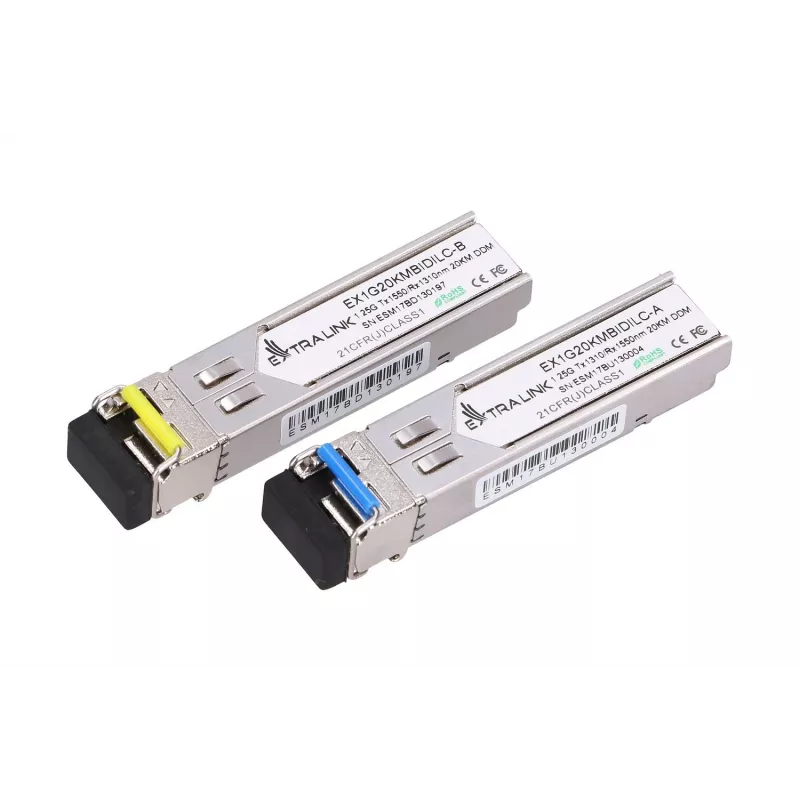 Módulo SFP Extralink WDM 1.25G, 1.25Gbit/s, 1310/1550nm, monomodo, 20km, LC, DOM, par