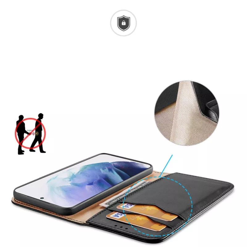 Funda de cuero Dux Ducis Hivo con solapa, cartera de cuero natural para tarjetas y documentos, Samsung Galaxy S22+ (S22 Plus), negra