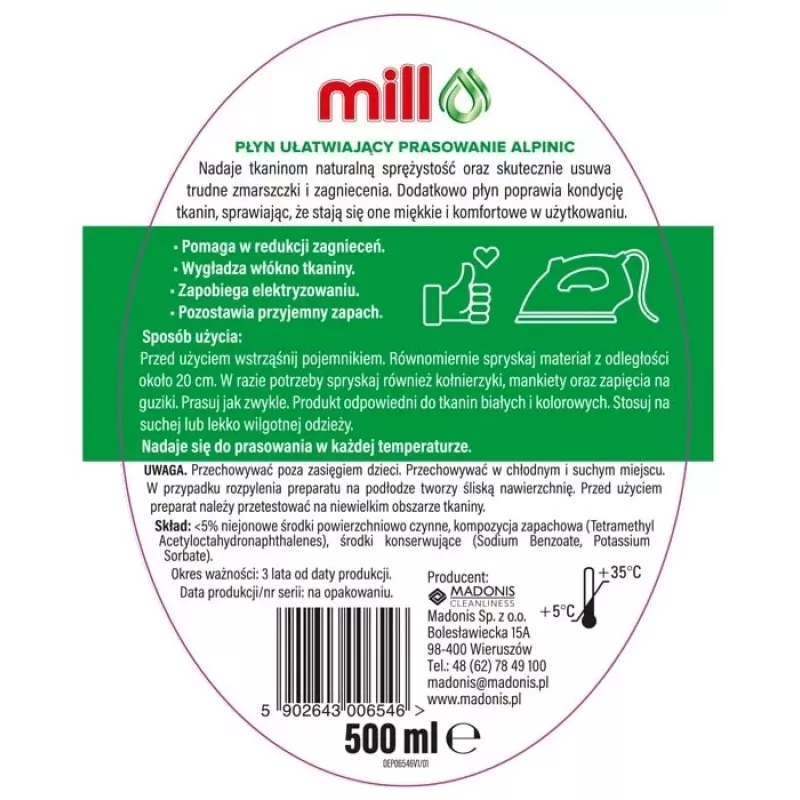 Mill ALPINIC spray líquido para planchar 500 ml