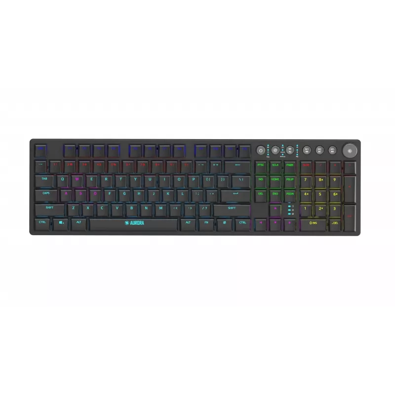 iBOX Aurora K-6 IKGMK6 teclado gaming mecánico de perfil bajo, con cable + RF inalámbrico + Bluetooth, switches KRGD Red, retroiluminación LED, QWERTY inglés, negro