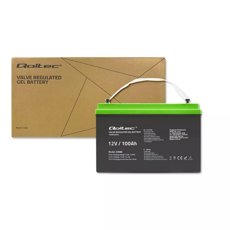 Batería de gel QOLTEC 53080 12V 100Ah — batería recargable sellada para suministro de emergencia